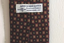 Vintage Abercrombie and Fitch Men's Silk Tie MADE IN USA Geometric Red Gold Navy