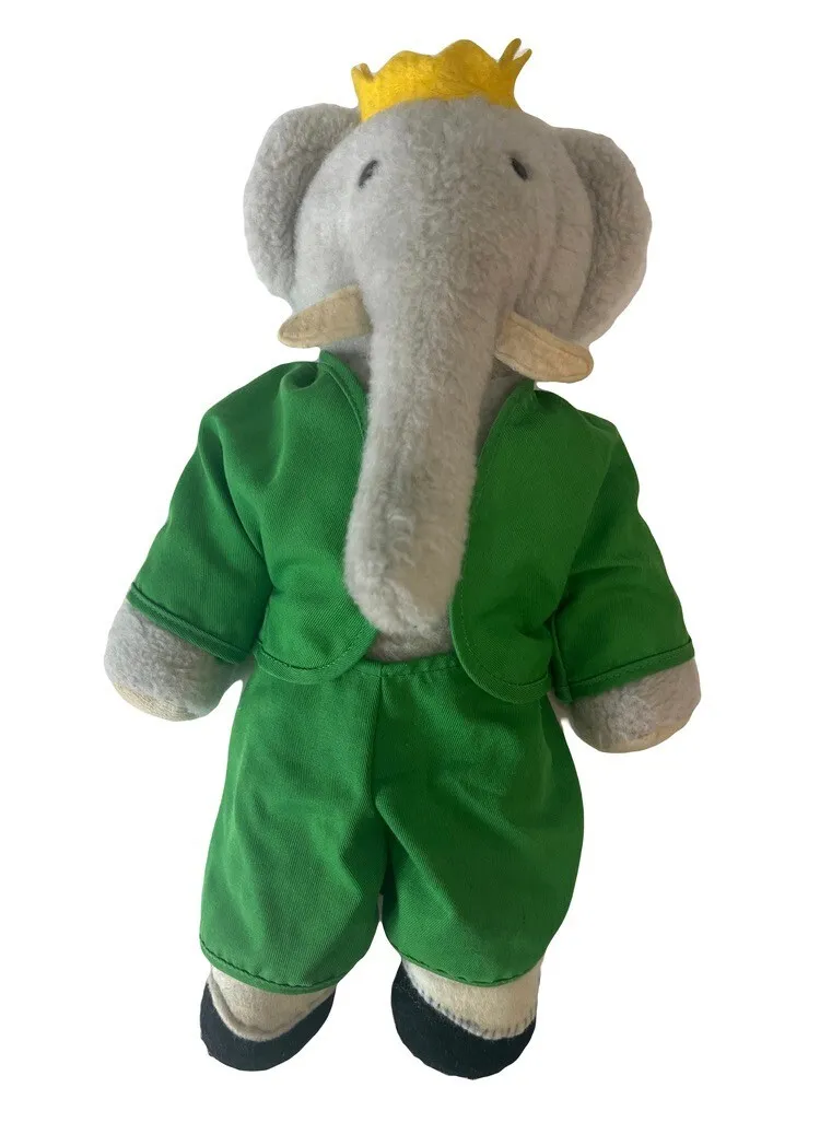 Vintage BABAR Elephant Plush Doll EDEN Children's Literature 17 Green Suit  80's