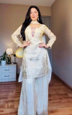 Stylish Look Chinnon Silk White Top And Sharara With Dupatta For Wedding  Party