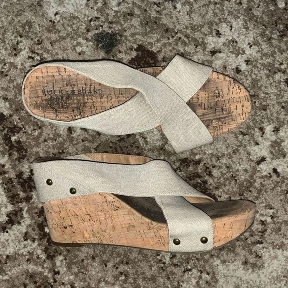 Lucky brand Miller 2 Cork Wedge cream size 9.5 platform open toe