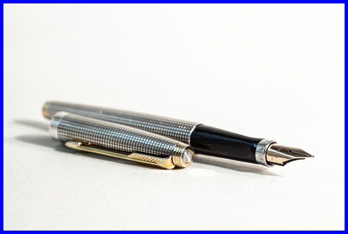 Um 1970er Parker #75 Gittermuster Sterling Silber FÜLLER Medium M