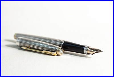 Um 1970er Parker #75 Gittermuster Sterling Silber FÜLLER Medium M