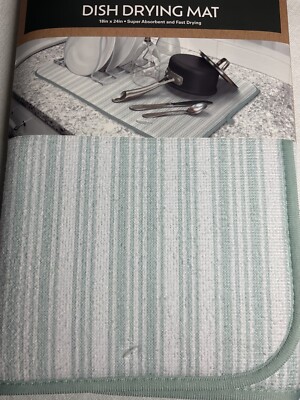 CUISINART KITCHEN DRYING MAT (1) GREEN WHITE STRIPE 18 X 24 NIP