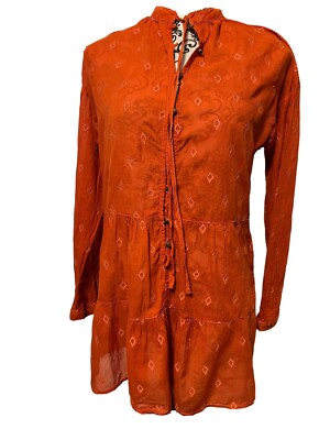 PILCRO Pintuck Pleat Embroidered Tunic Top Rust Women s XS Lightweight