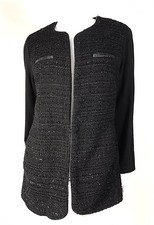 Preowned Chico's Woman Blazer SZ 1 Textured Metallic Finish Black Long Sleeves