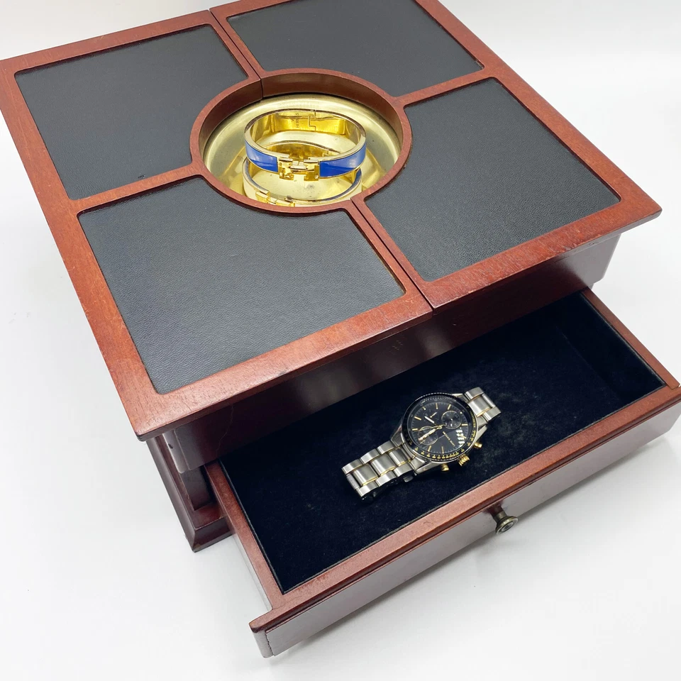 Joyero vintage de madera de caoba roja con cuenco Catchall de latón integrado Foto 2 de 4