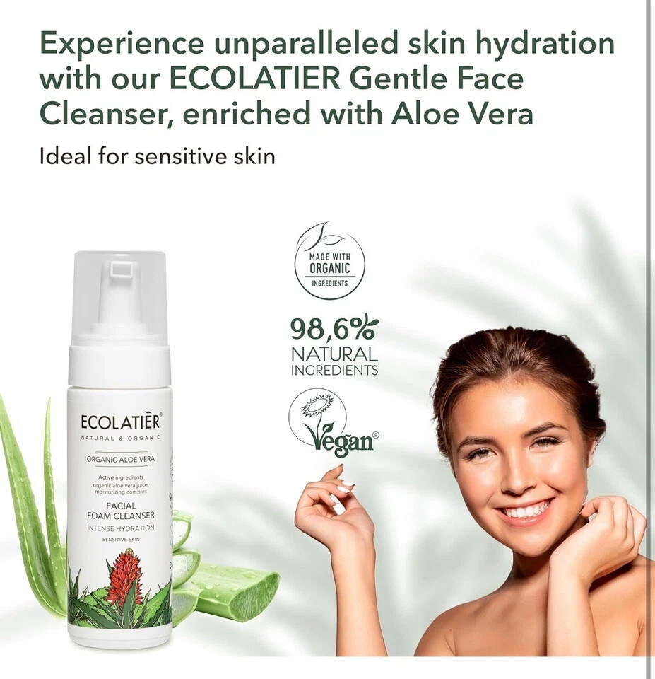 3-Pack ECOLATIÈR Organic Vegan Aloe Vera Foam Cleanser & Moisturizer