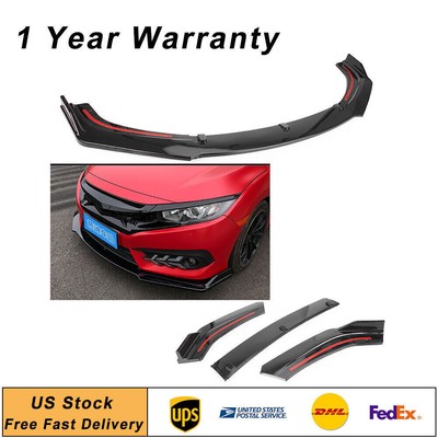 For 2016-2020 Honda Civic Front Bumper Lip Body Kit Spoiler Wing 3PCS US STORE
