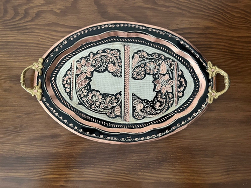 Oval Copper Coffee Tray, Turkish Copper Serving Tray, Copper Tray Handmade - Picture 11 of 13