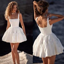 White Ivory Short Wedding Dresses Square Neck A Line Custom Mde Bridal Gowns