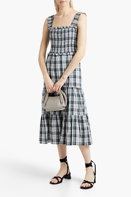 RRP 549 VERONICA BEARD Ziada Tiered Dress US10 IT46 XL Plaid Pattern Shirred