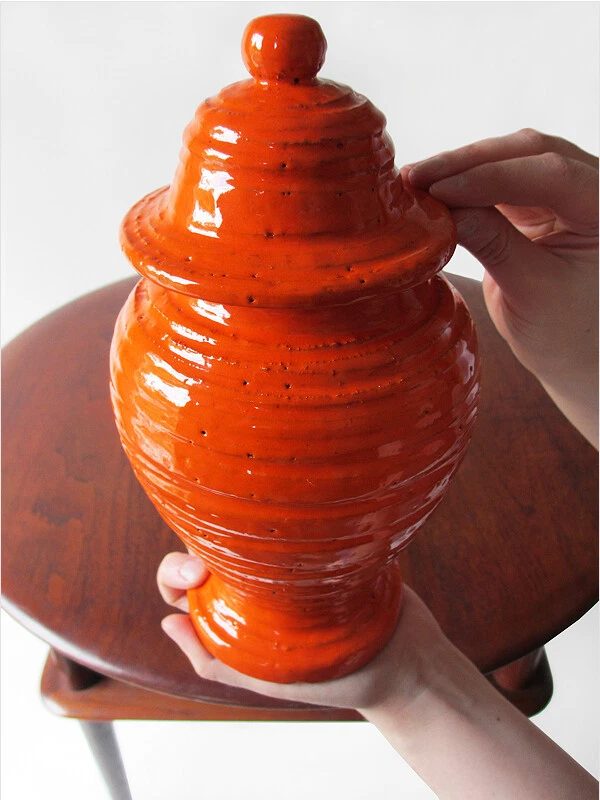 Jarrón bitossi italia mediados de siglo arte naranja moderno cerámica boticario años 60 Foto 2 de 4