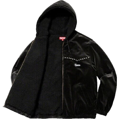 Supreme 21FW Studded Velvet Hooded Work Jacket Black Size L 
