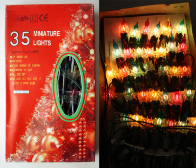 VINTAGE 90'S CHRISTMAS 35 MINIATURE DIAMOND TREE LIGHTS STRING FLASHER NEW NOS !