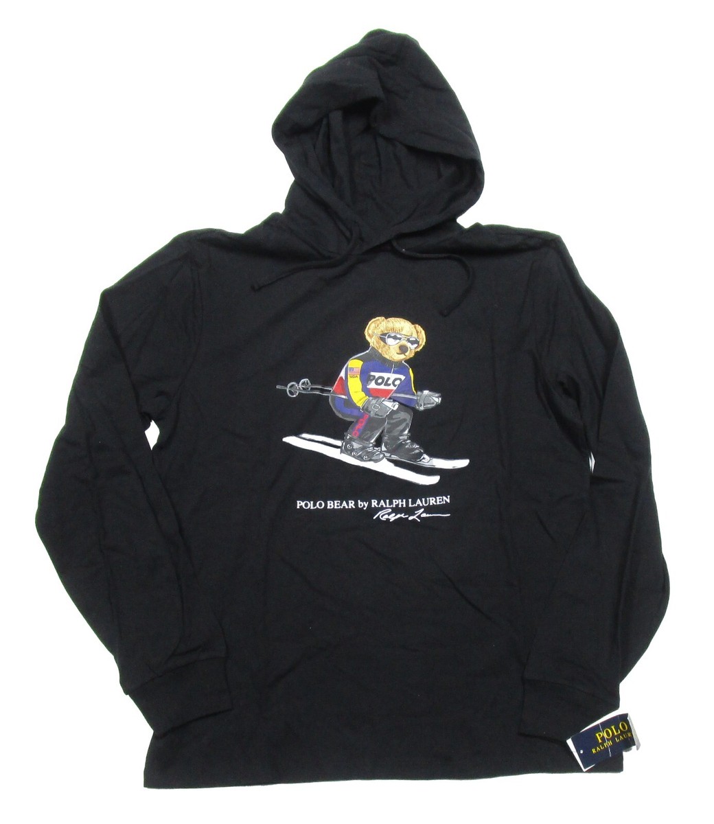 Polo Ralph Lauren Men's Black Polo Bear Ski Graphic Print Hooded T