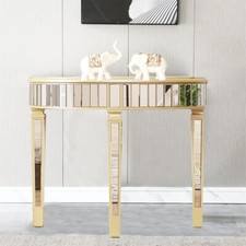 Mirrored Console Table Silver Entryway Table Glass Sofa Table Half Moon Narrow