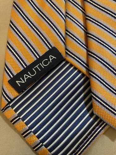 Von Nautica, Krawatte 100 % Seide orange mit marineblauen Streifen, neu mit Etikett, klassisch 62,5 Zoll x 3,5 Zoll - Bild 4 von 6