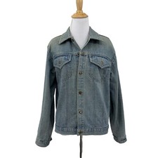 Rvca Jean Jacket Womens S Small Blue Denim Long Sleeve Button Up Flap Pockets 