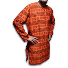 Shirts for Men Tunics for Women Kurta for Men Om Shirt Soft Cotton Blue Saffron