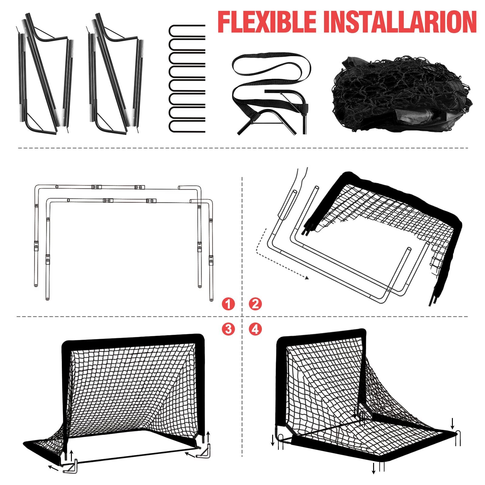 Kids Portable Soccer Goals Set - 2 x 3' Pop Up Net with Soccer Ball