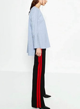Zara Urban Collection Wide-Leg Black Trousers With Red Stripes S