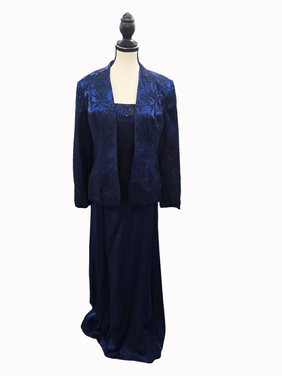 alex evening long dress with jacket Alex Evenings Bethany Glitter Lace Jacket Dress Taupe / 14