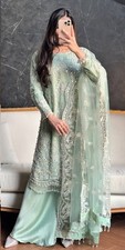 Stylish Heavy Soft Net Sage Green Palazzo Suit And Dupatta For Functional Wear