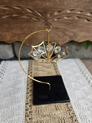 Vtg.  Swarovski Crystal Temptations Umbrella Christmas Ornament 24k Gold Plated