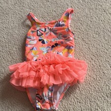 Girls Pink/Multicolor Butterfly Print One Piece Swimsuit with Ruffle Accents