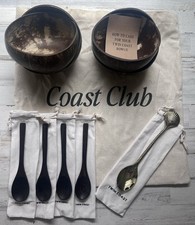 Twin Coast Club Coconut Bowls Spoons Set of 4 Plus Gold Shell Spoon Brand NEW
