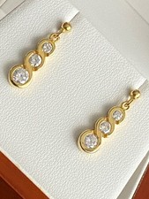18ct Gold 1.00ct Diamond Drop Earrings Dangle Trilogy Natural 18 Carat 18K 1ct