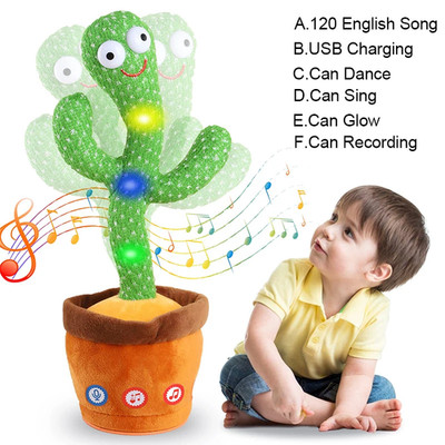 Interactive Singing Cactus Toy with Light and Recording Function for Kids