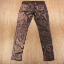 7 FOR ALL MANKIND bronze metallic low rise skinny jeans 28 tag vtg y2k usa made