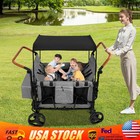 Folding Wagon Stroller for 4 Kids Face To Face High Seat Holds 264lbs & Canopy
