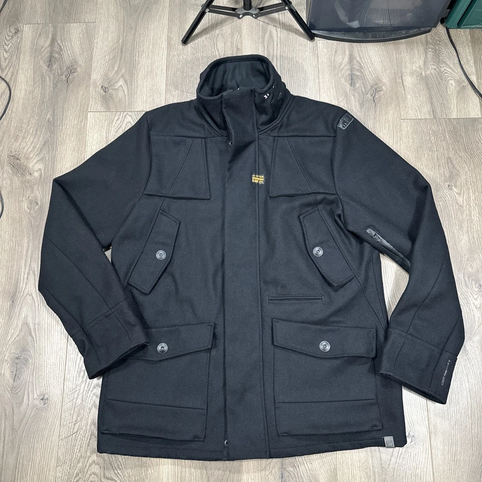 G-STAR RAW Black Wool "Artner Weston" Full Zip Wool Jacket Coat Men's Size XXL - Image 2 of 4
