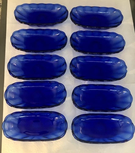 Vintage MCM Anchor Hocking Cobalt Blue Oval Fluted Bananas Split Dish Each