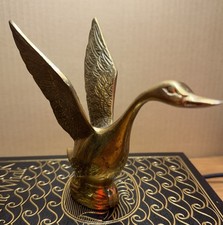 Vintage Solid Brass Flying Duck Mallard Figurine Statue Cabin Decor MCM 6.5” Tal