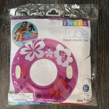NEW Intex Pool Tube Swimming Ring Pink Hawaiian Floral Floaty Handles 38