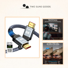 8K HDMI Cable 10FT/3M, Ultra High Speed 48Gbps, 2.1 Certified for Gaming  TV