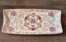 Floral Serving Plate James Kent old foley Pompadour Gold Trim 27x13cm Antique