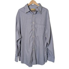 Roundtree Yorke Gold Label Non Iron Blue Check Button Down Shirt Men 2X Work