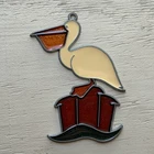 Pelican Suncatcher Blue Orange Grey Coastal Nautical Hanging Art Ornament 4.75"