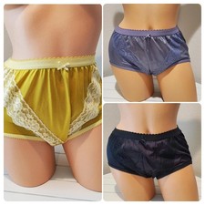Double Nylon Lace Brief Panty Double Nylon Gusset Black Metallic Multicolor
