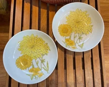 Ernestine Salerno Italy Pair Round Ceramic Pasta Bowl with Yellow Flowers 1970s