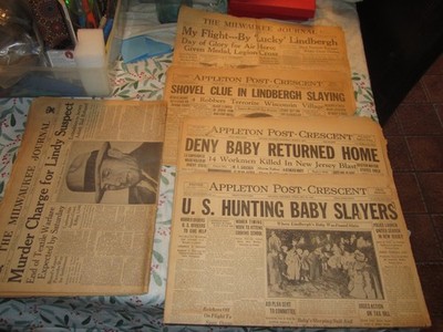 Lot of 5 ORIGINAL Charles Lindbergh Newspapers 1 FLIGHT 4 KIDNAPPING STORY