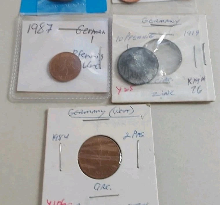 Pacote de moedas alemão 4 décadas 1ª Guerra Mundial zinco Alemanha Ocidental 1 5 10 Pfennig postagem grátis  - Imagem 4 de 4