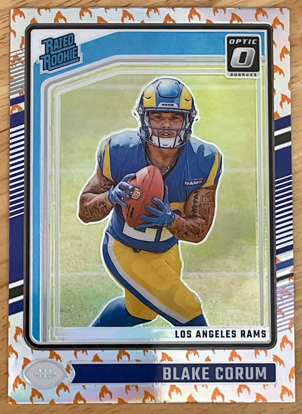 2024 Panini Donruss Optic Blake Corum Rated Rookie Fire Emoji Prizm No. 208