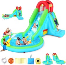Inflatable Water Slide Bounce House w/Air Blower  Splash Pool for Kids Backyard