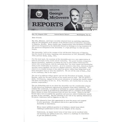 Senator George McGovern Reports Newsletter Aug 1968 Original B16