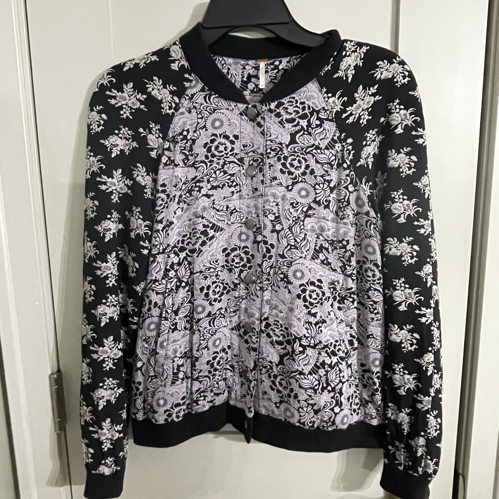 Free People Dual Floral Bomber Jacket Women’s Small Lightweight Mixed Media